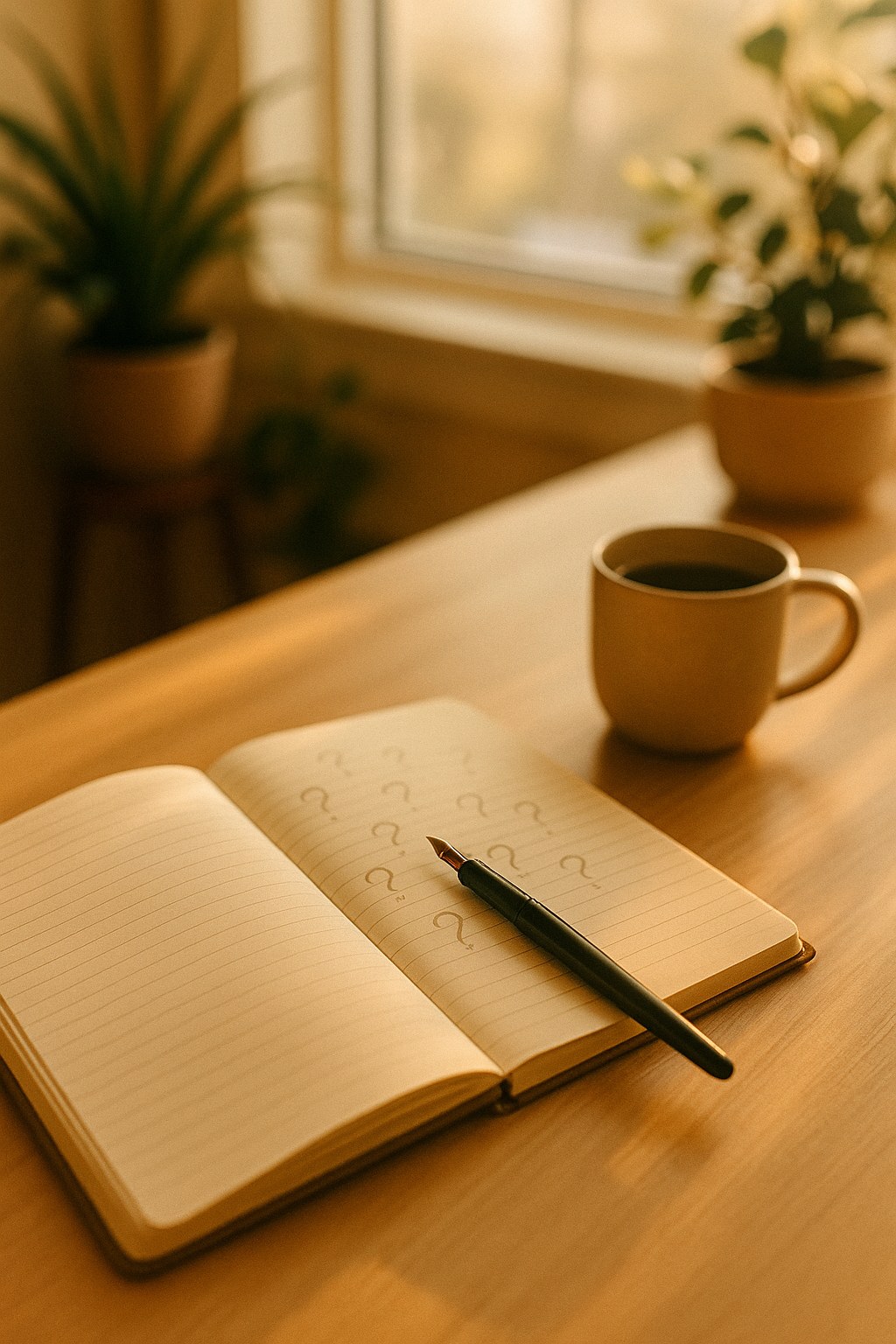 Open notebook with a fountain pen at a quiet desk