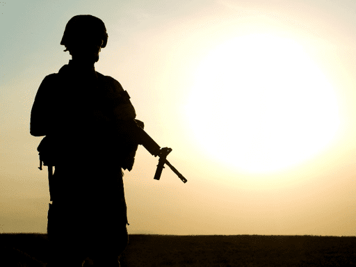 Profile of Solider with Sunset in Background