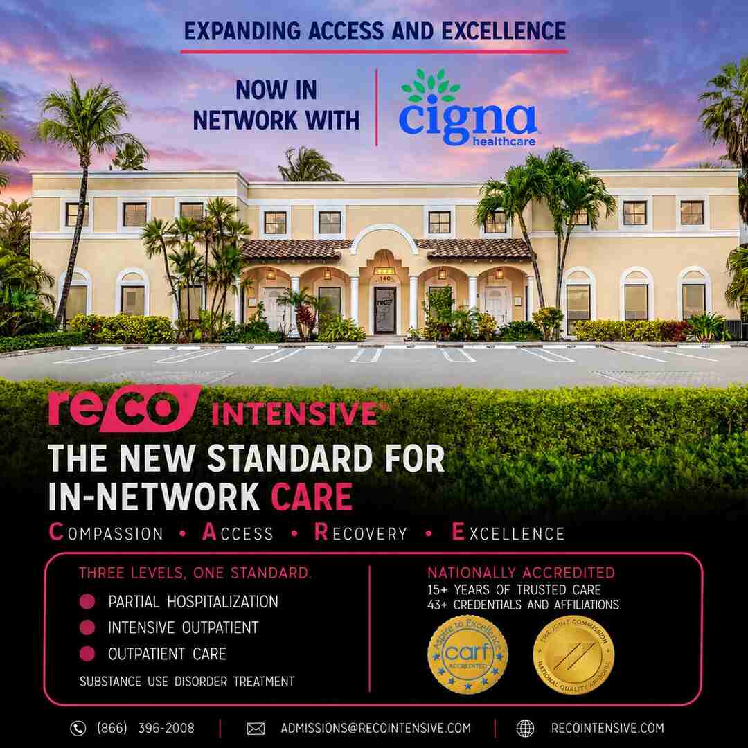 The RECO Intensive treatment facility in Delray Beach, Florida — now welcoming Cigna Healthcare members in-network